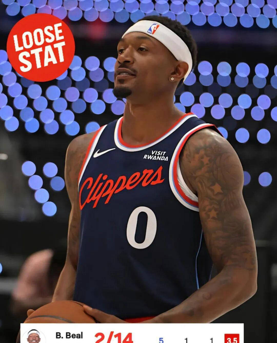 表现低迷！比爾(ěr)場(chǎng)均7分(fēn)，独行侠和快船排名垫底